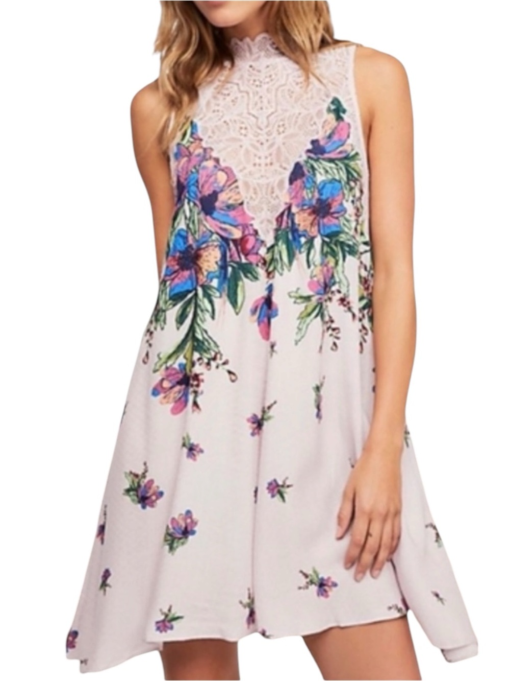 🌷Intimately Free People Boho Marsha Dress Ecru Combo Lace Floral Mini S🪻